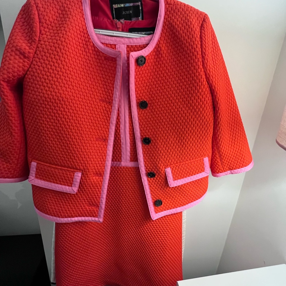 J. Crew Matelasse' Orange Pink Ribbon Trim
Three Quarter Sleeve Jacket and Dress